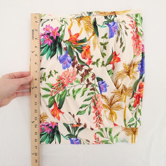 Alex Marie Tankini Top Cream Tropical Floral Blouson Multicolor Strapless Wrap S - Picture 5 of 13